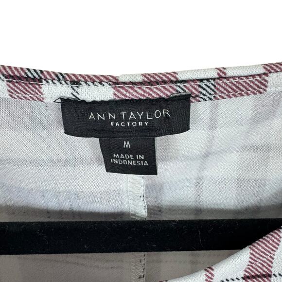 Ann Taylor Red White Plaid Sleeveless Peplum Blouse Size M - Picture 4 of 5